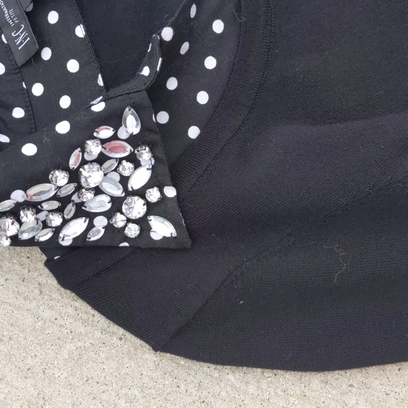 INC black white polka dot embellished bling jewels collar sweater shirt pullover - Picture 15 of 17
